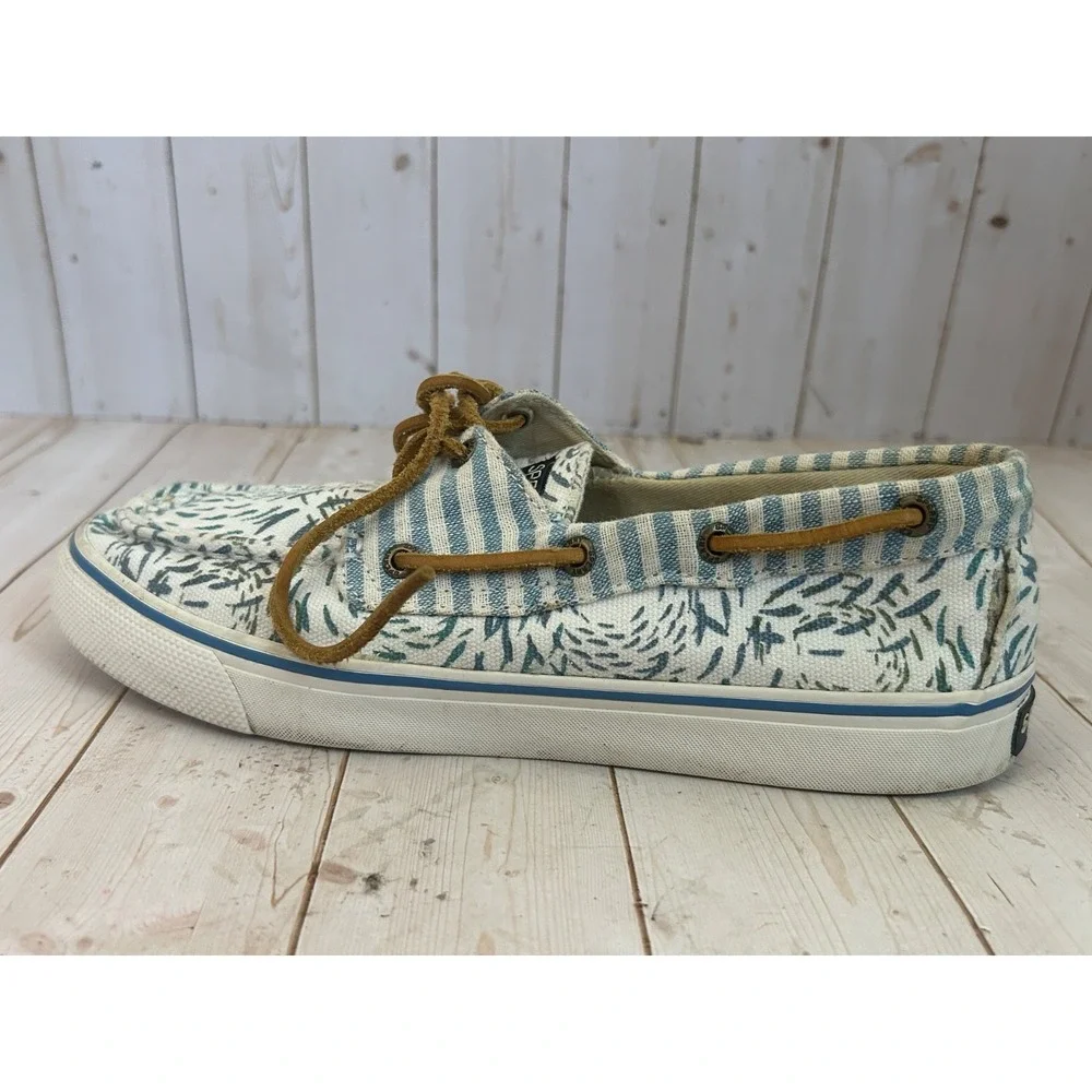Sperry Top-Sider Men 7 Blue & White Bahama Coral Print Boat Shoes Slip-On